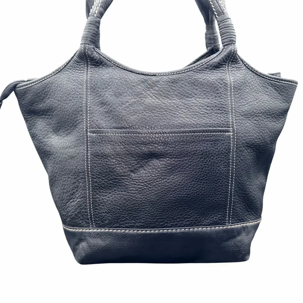 Luxy Black Leather Tote Bag Contrast Stitch Shoulder Handbag